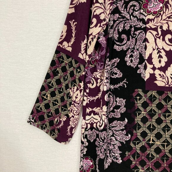 Chico's Travelers Purple Floral Abstract Slinky Knit Zip Back Dress size 12/14 - Picture 4 of 11